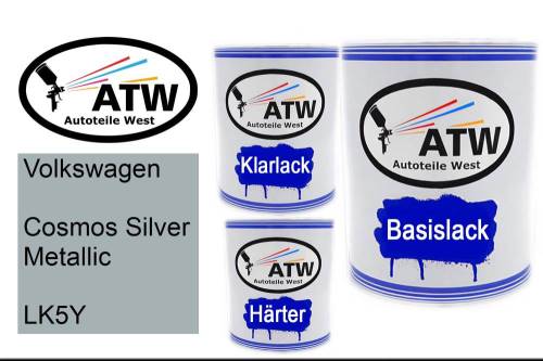 Volkswagen, Cosmos Silver Metallic, LK5Y: 1L Lackdose + 1L Klarlack + 500ml Härter - Set, von ATW Autoteile West.